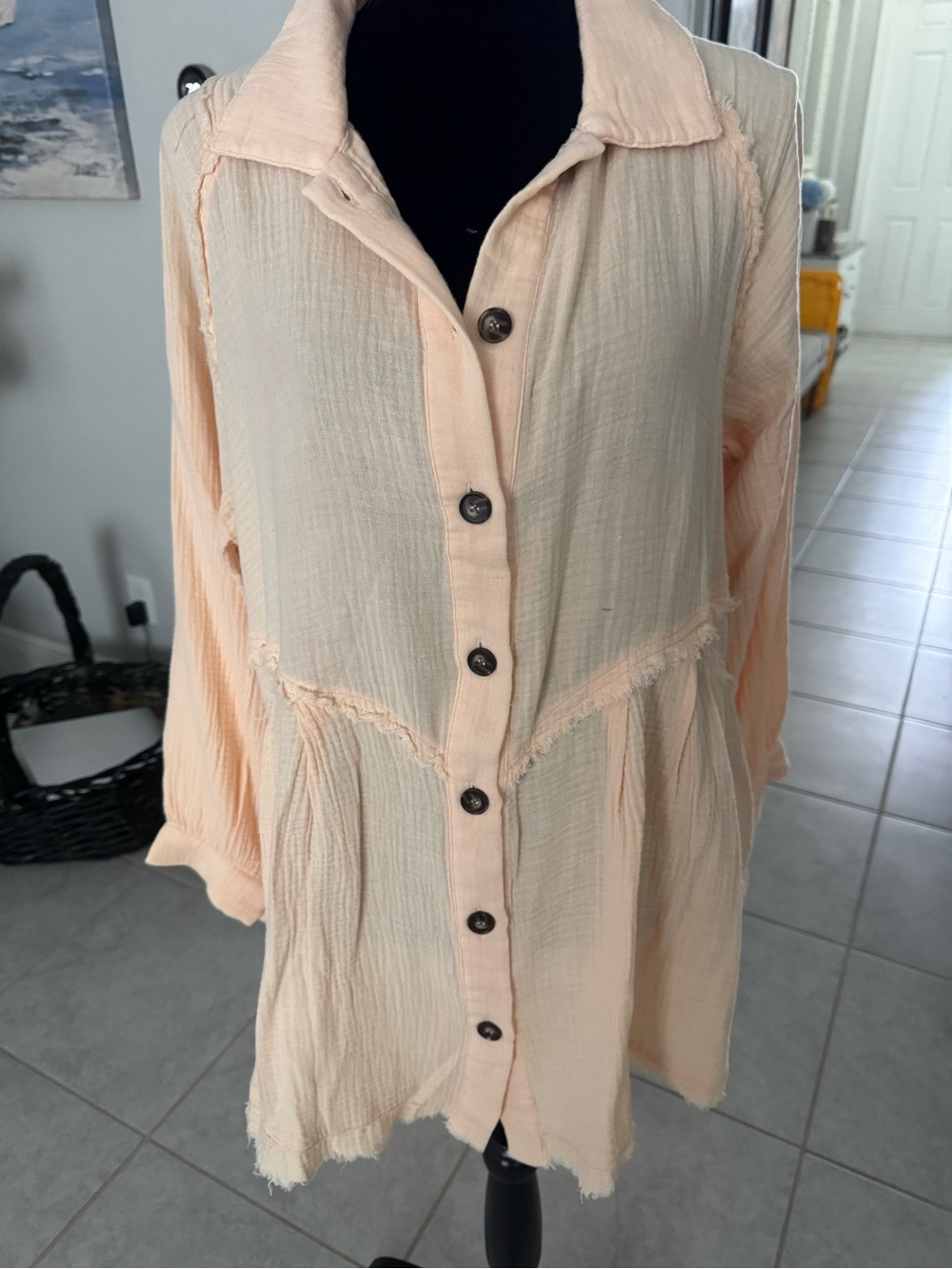 white birch Soft Peach Gauze Top with pockets